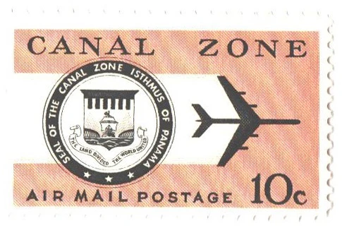 CZC48 - 1968 10c Canal Zone Airmail, Seal & Jet, Dull Orange & Black