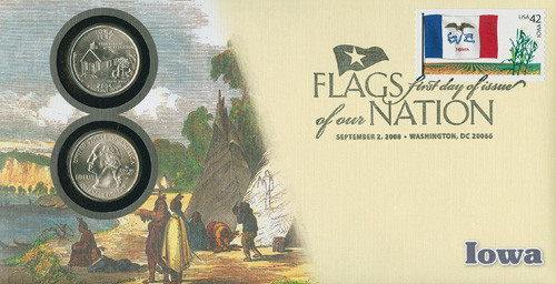 CNC32 - 2008 42c Flags of Nation, IA coin FDC