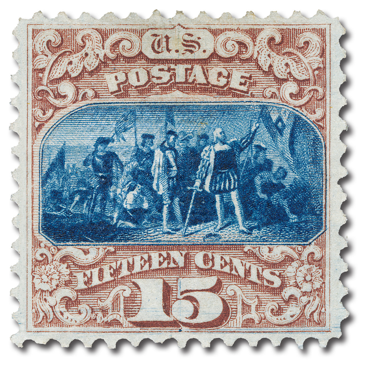 118 - 1869 15c Landing of Columbus, Brown and Blue, Hard Wove