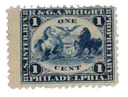 RT22d - 1878-83 1c R. & G. A. Wright, Blue, Double Line Watermark USIR