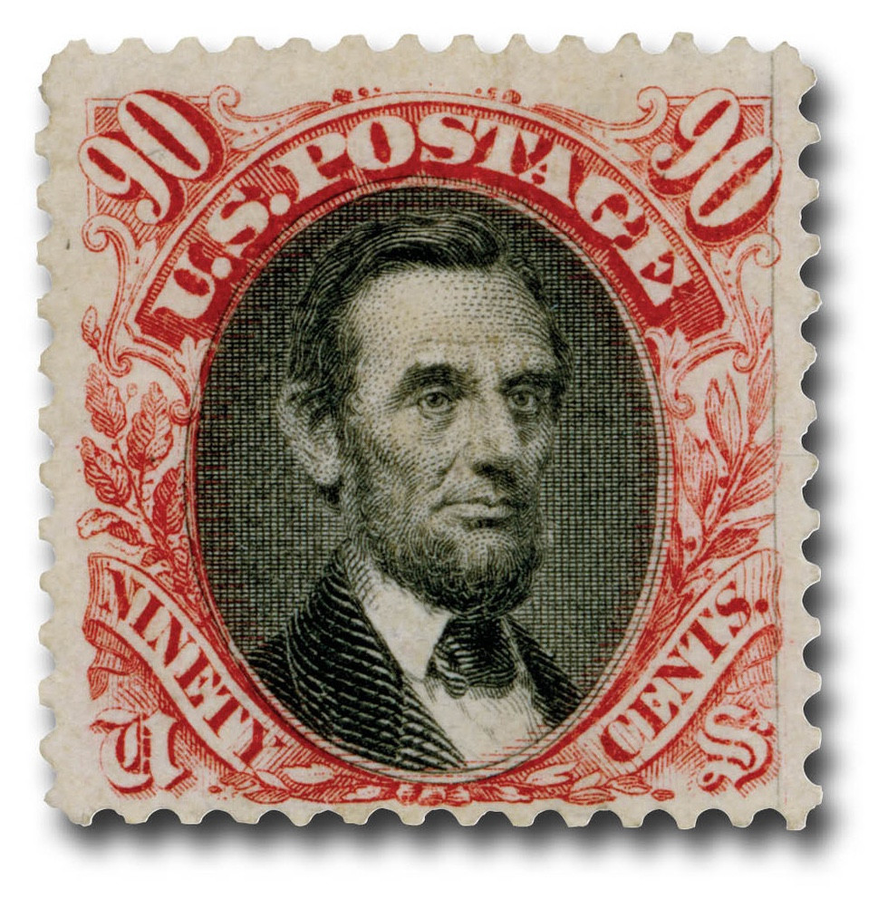122 - 1869 90c Abraham Lincoln, Carmine & Black, Hard Wove Paper