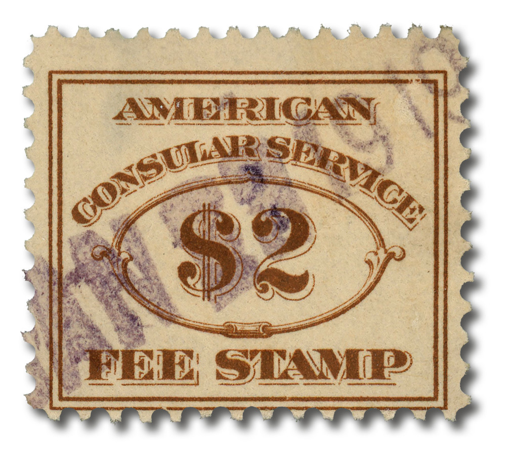 RK4 - 1906 $2 American Consular Service Fee Stamp, Brown, Perf. 12