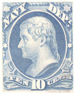 O40P1 - 1873 10c Navy Department Official, Ultramarine, Large Plate Proof on India Paper