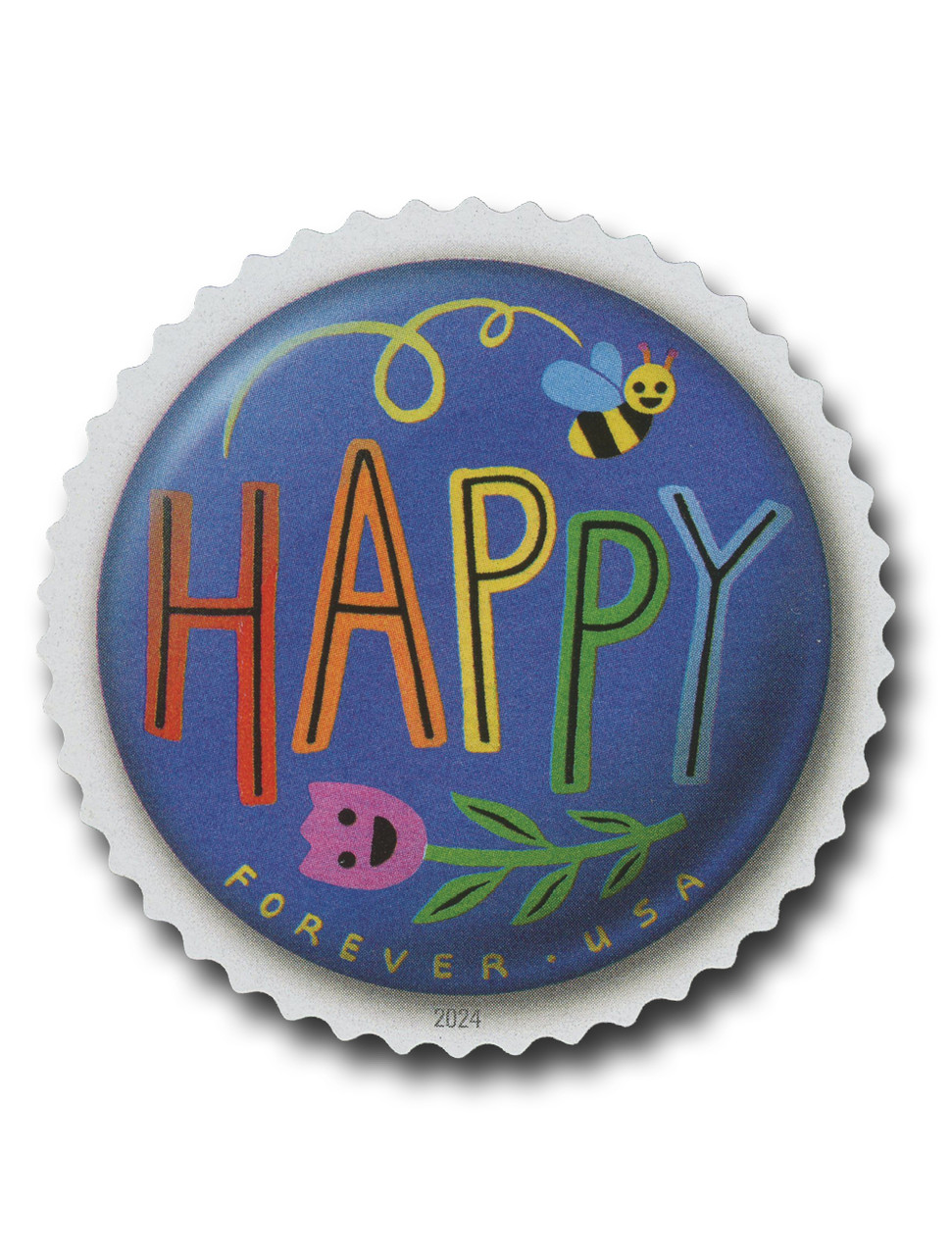 5924 - 2024 First-Class Forever Stamp - Pinback Buttons: Happy