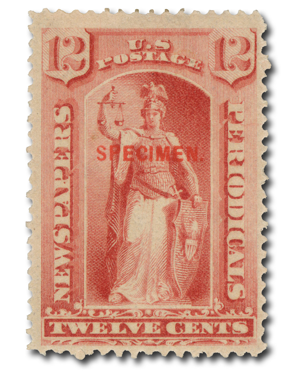 PR63SD - 1879 12c Newspaper & Periodical, Specimen, Red