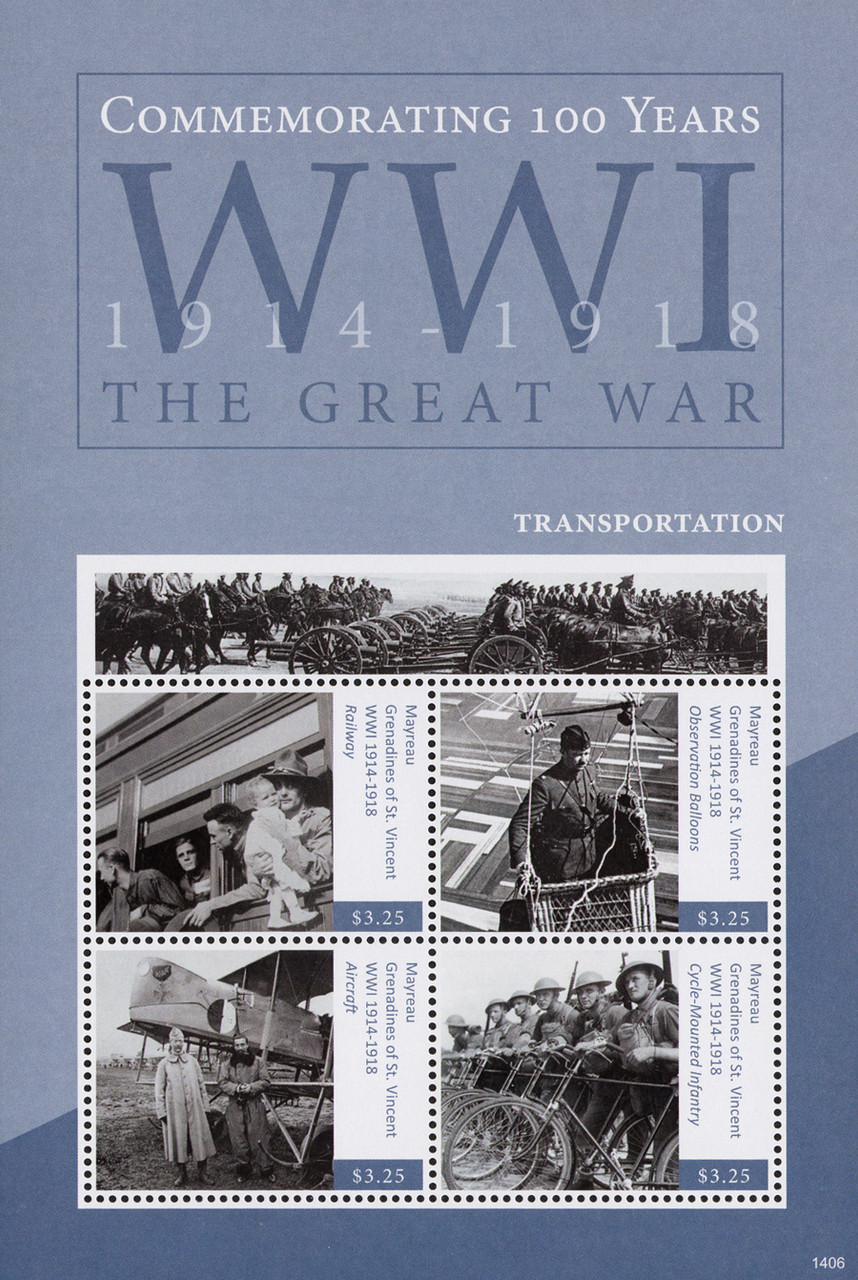 MFN031 - 2014 $3.25 WWI 100th Anniversary- Transportation, Mint Sheet of 4 Stamps, Mayreay