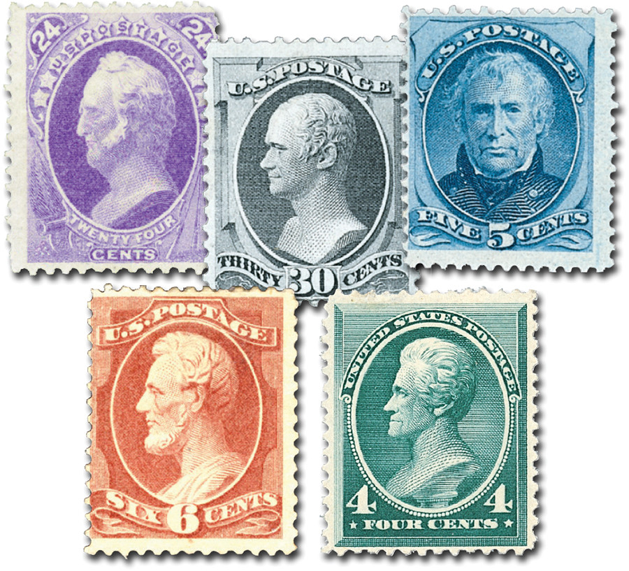 153//211 - 1870-83 Bank Notes, Perf. 12, Set of 5 Stamps