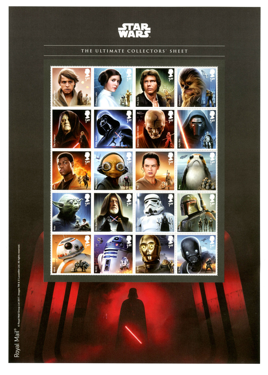 3663b - 2017 Star Wars Ultimate Collector's Sheet of 20 Stamps