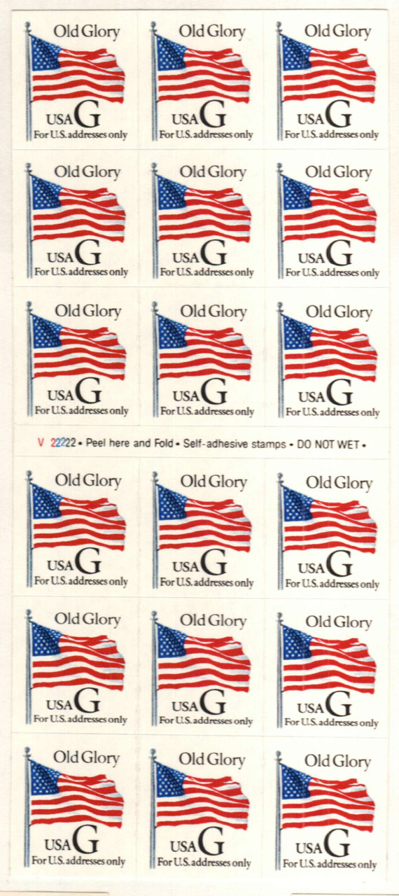 2886a - 1994 32c G-Rate Old Glory, Black "G", Booklet Pane of 18 Stamps