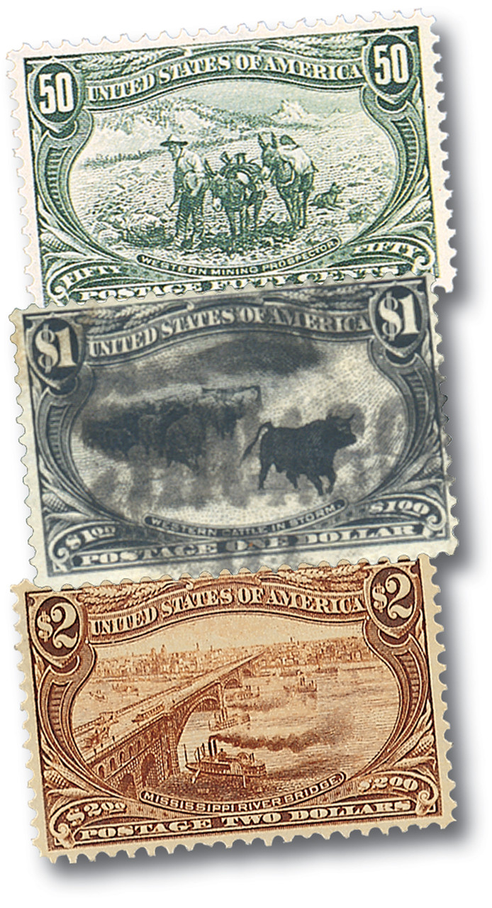 291-93 - 1898 50c-$2 Trans-Mississippi Exposition, Set of 3