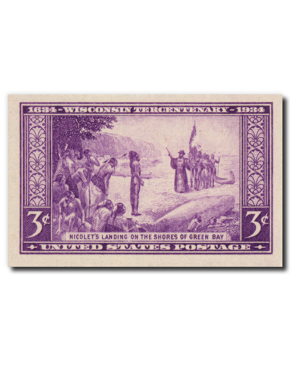 755 - 1935 3c Wisconsin Tercentennial, Deep Purple, Imperf.