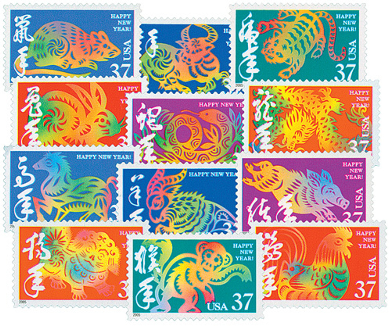 3895a-l - 2005 37c Chinese New Year, 12 stamps