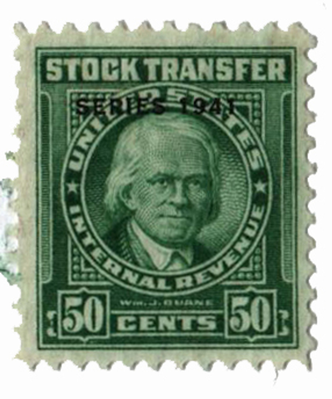 RD102 - 1941 50c Stock Transfer Stamp, bright green, watermark, perf 11