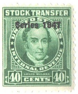 RD242 - 1947 40c Stock Transfer Stamp, Bright Green