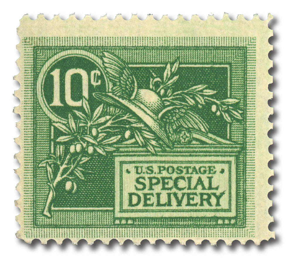 E7 - 1908 10c Special Delivery, Helmet of Mercury, Green - Mystic