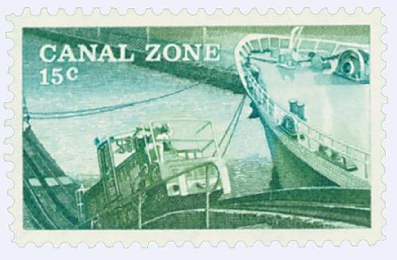 CZ165 - 1978 15c Towing Locomotive Ship in Lock, Deep Green