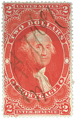 R82 - 1862-71 $2 U.S. Internal Revenue Stamp, Mortgage, Red, Perf. 12