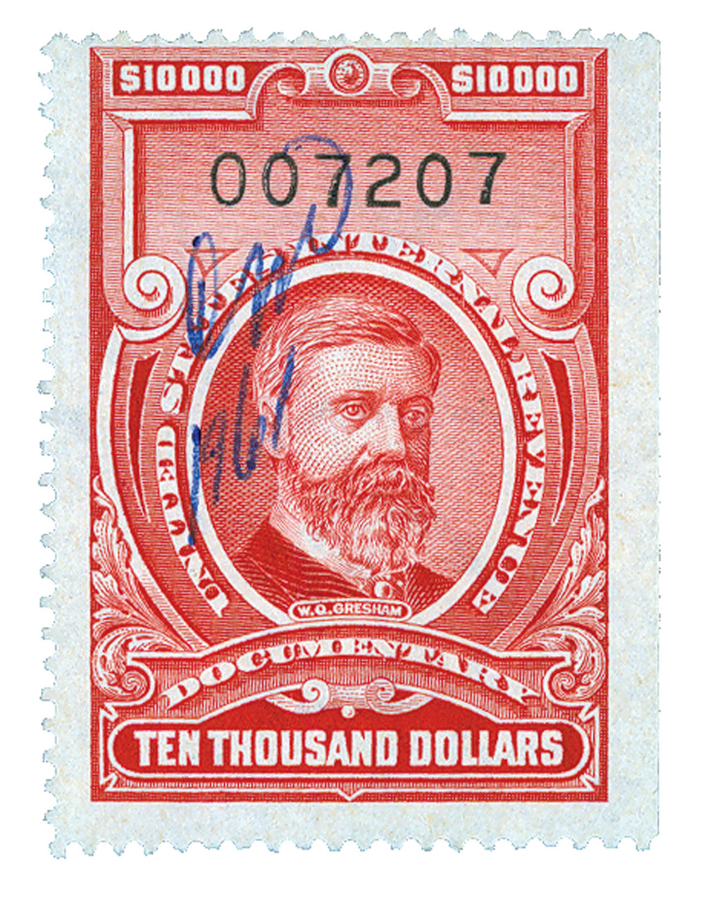 R732 - 1958 $10,000 U.S. Internal Revenue Stamp, Carmine, No Gum, No Overprint