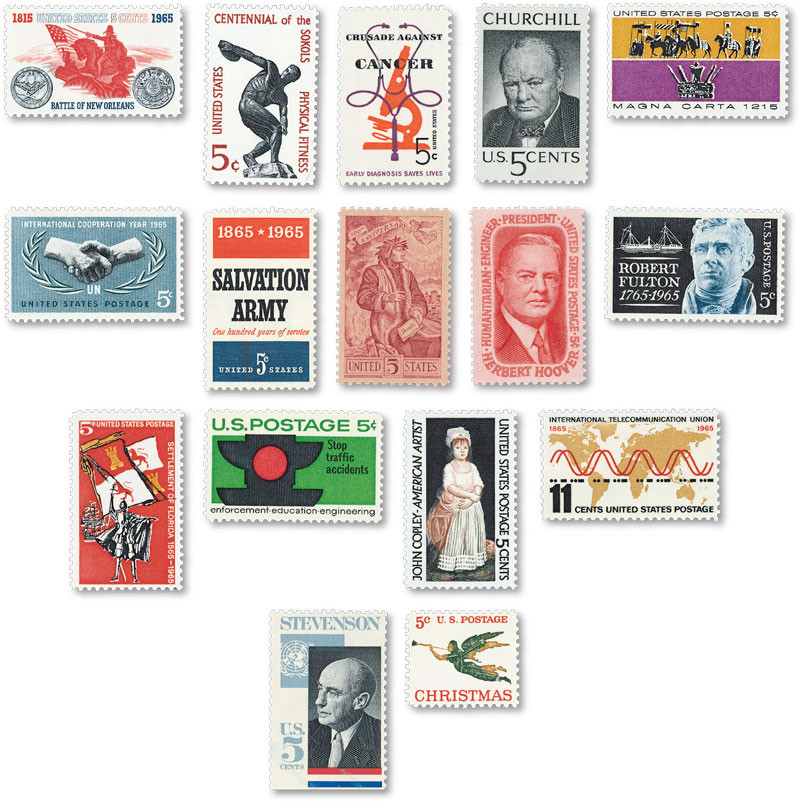 YS1965C - 1965 Complete Commemorative Year Set, 16 stamps - Mystic