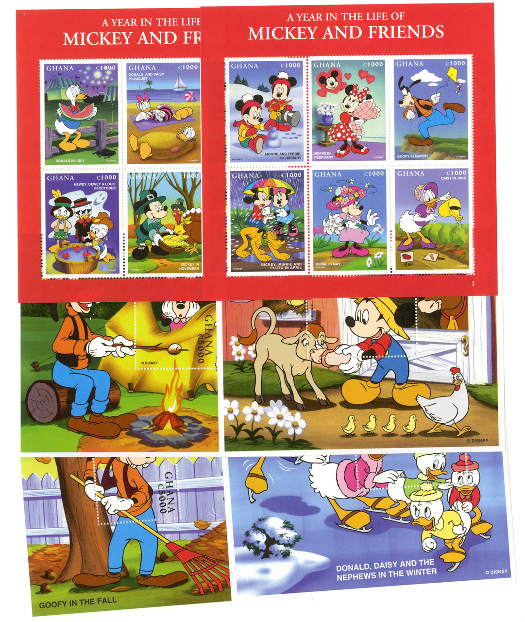 MDS297 - 1998 Disney Celebrates A Year in the Life of Mickey and Friends, Mint, 2 Sheets and 4 Souvenir Sheets, Ghana