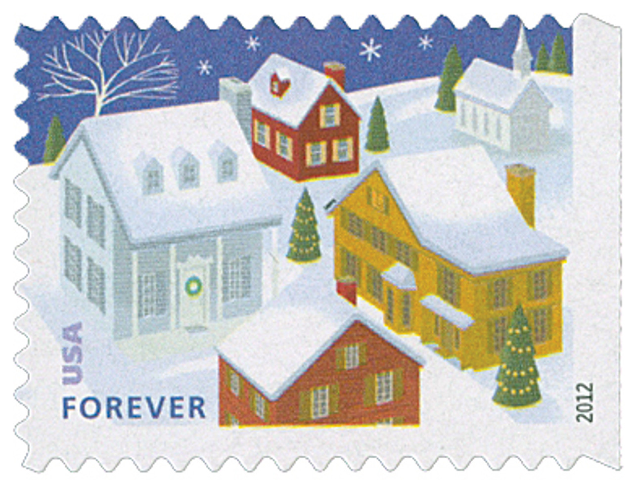 4715 - 2012 First-Class Forever Stamp - Contemporary Christmas: Snow-covered Houses at Night