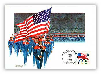 M91-21 - 1991 29c Flag with Olympic Rings