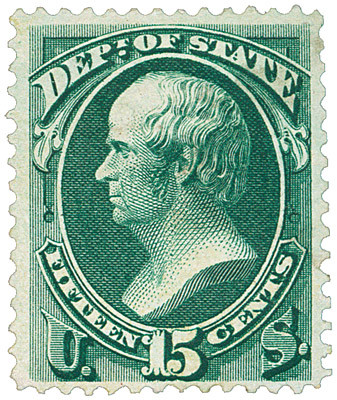 O64 - 1873 15c Department of State Official, Dark Green, Hard Paper