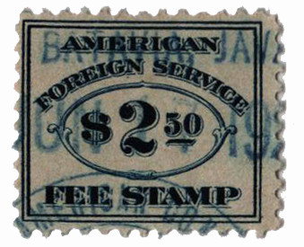 RK24 - 1924 $2.50 American Foreign Service Fee Stamp, Blue, Perf. 11