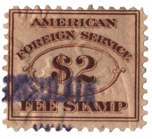 RK23 - 1924 $2 American Foreign Service Fee Stamp, Brown, Perf. 11