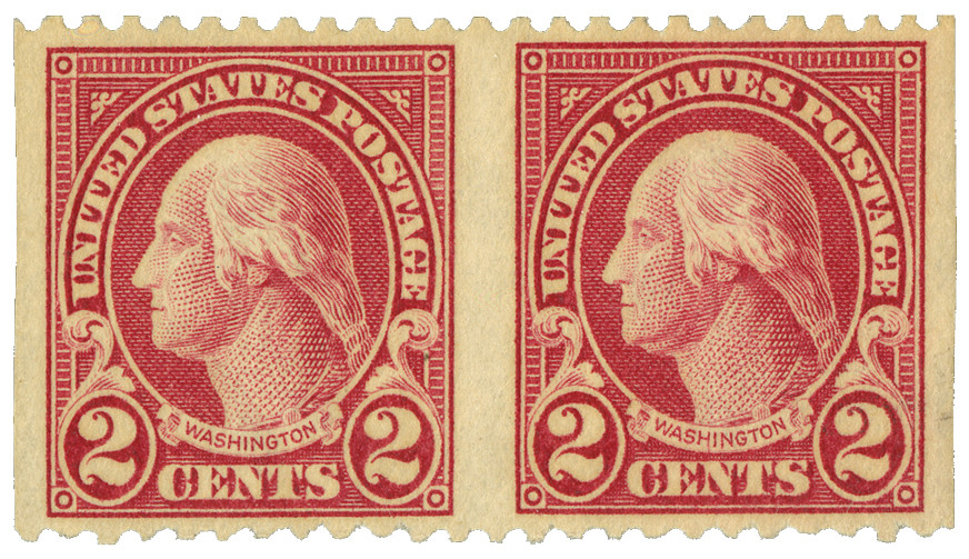 554a - 1923 2c Washington, Carmine, Perf. 11, Horizontal Pair, Imperf. Vertical