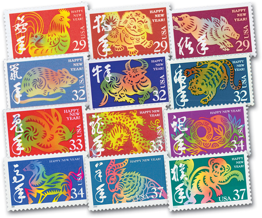 2720/3832 - 1992-2004 Chinese Lunar New Year, Set of 12 Stamps