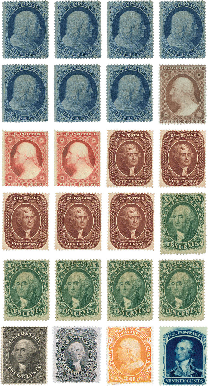 アメリカ切手です 18-39 - 1857-61 Issues, Complete Set of 27 - Mystic Stamp