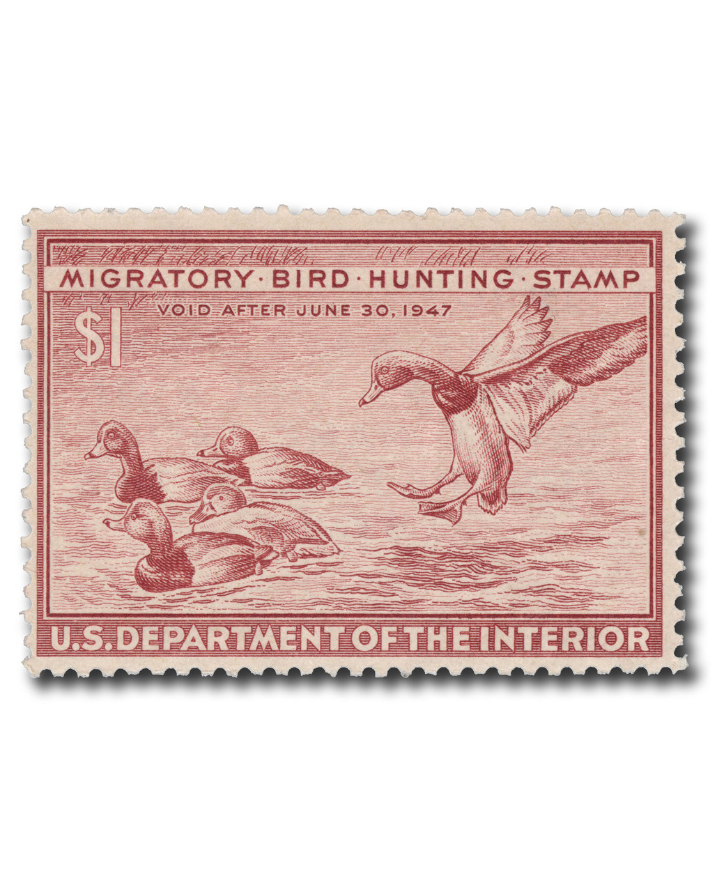 RW13 - 1946 $1.00 Federal Duck Stamp - Redhead Ducks - Mystic