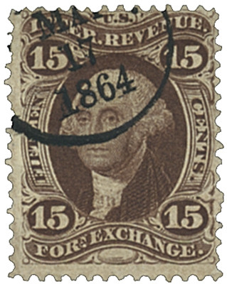 R39 - 1862-71 15c  U.S. Internal Revenue Stamp, Foreign Exchange, Brown, Perf. 12