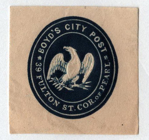 20LU4 - 1864 Boyd's City Post, Blue on White Diagonally Laid Paper
