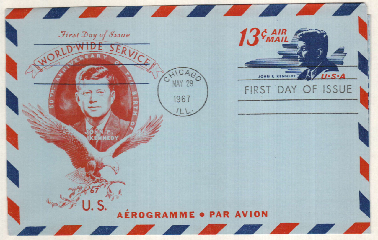 洋書 POST August 1964 UC39 - 1967 13c Air Post Stamped Envelope, President John F
