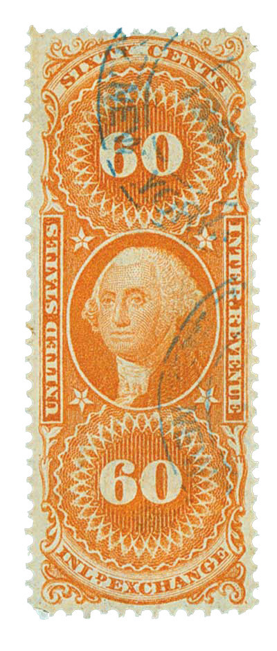 R64 - 1862-71 60c U.S. Internal Revenue Stamp, Inland Exchange, Orange, Perf. 12