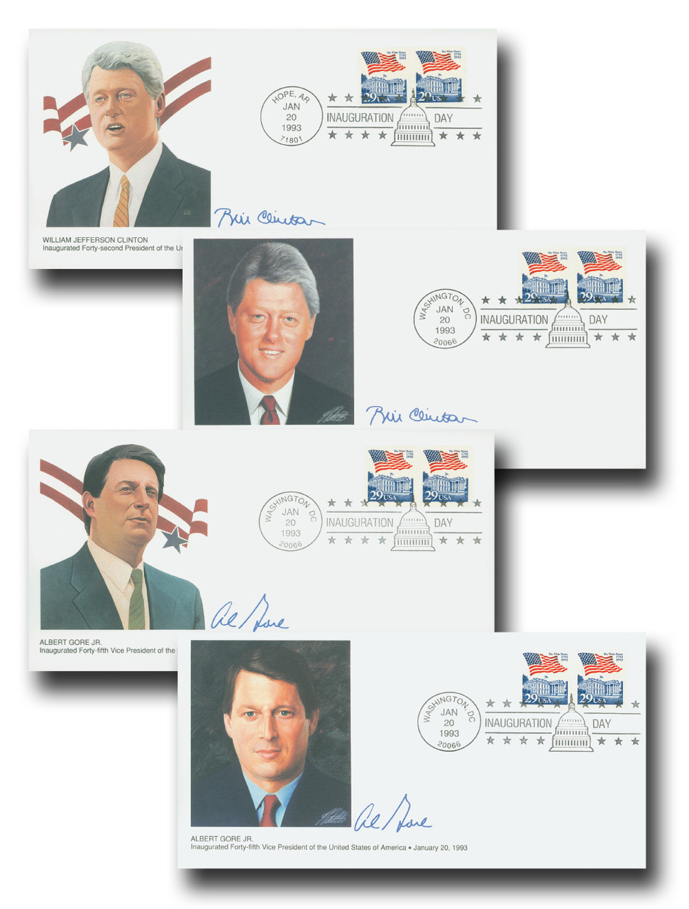59327 - 1992 1993 Inaugural Covers Complete Set/4 - Mystic Stamp Company