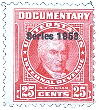 R628 - 1953 25c U.S. Internal Revenue Stamp, Carmine