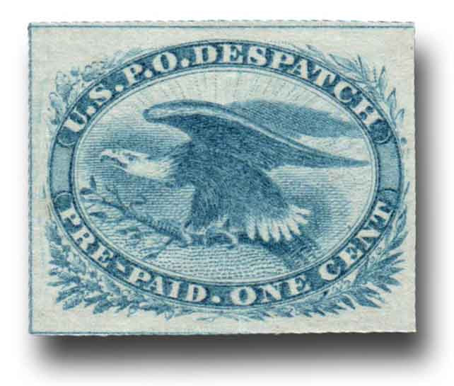 LO2 offer - 1851 1c U.S.P.O Despatch, Eagle, Blue on White Wove Paper, Imperf.