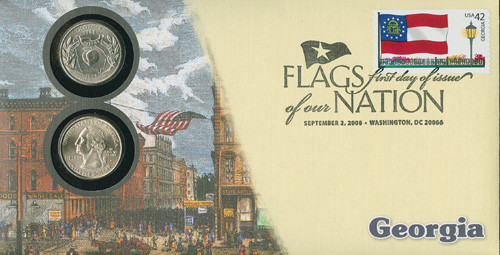 CNC26 - 2008 42c Flags of Nation, GA coin FDC