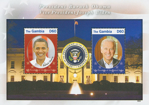 M10324 - 2009 60d President Obama and Vice President Biden, Mint Souvenir Sheet, Gambia