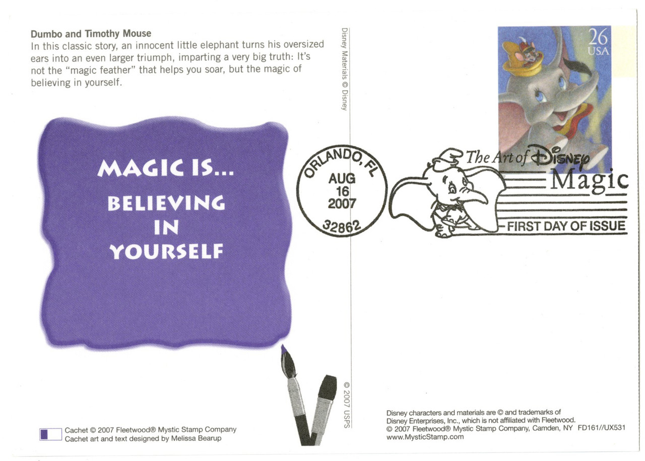 UX531 - 2007 26c Disney Magic, Dumbo& Timothy Mouse, First Day Issue Postal Card