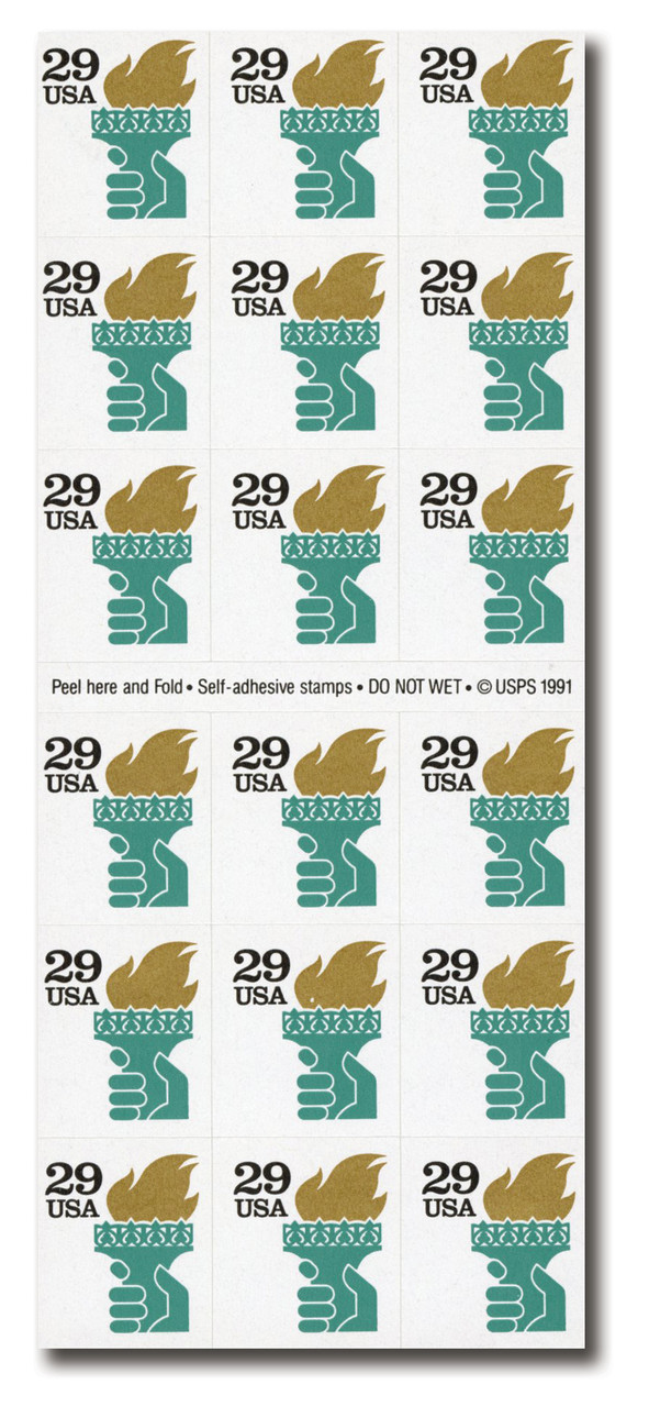 2531Ab - 1991 29c Torch ATM,self-adh,pane of 18