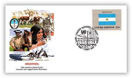 8A507 - 1987 22c Argentina UN Flags First Day Cover