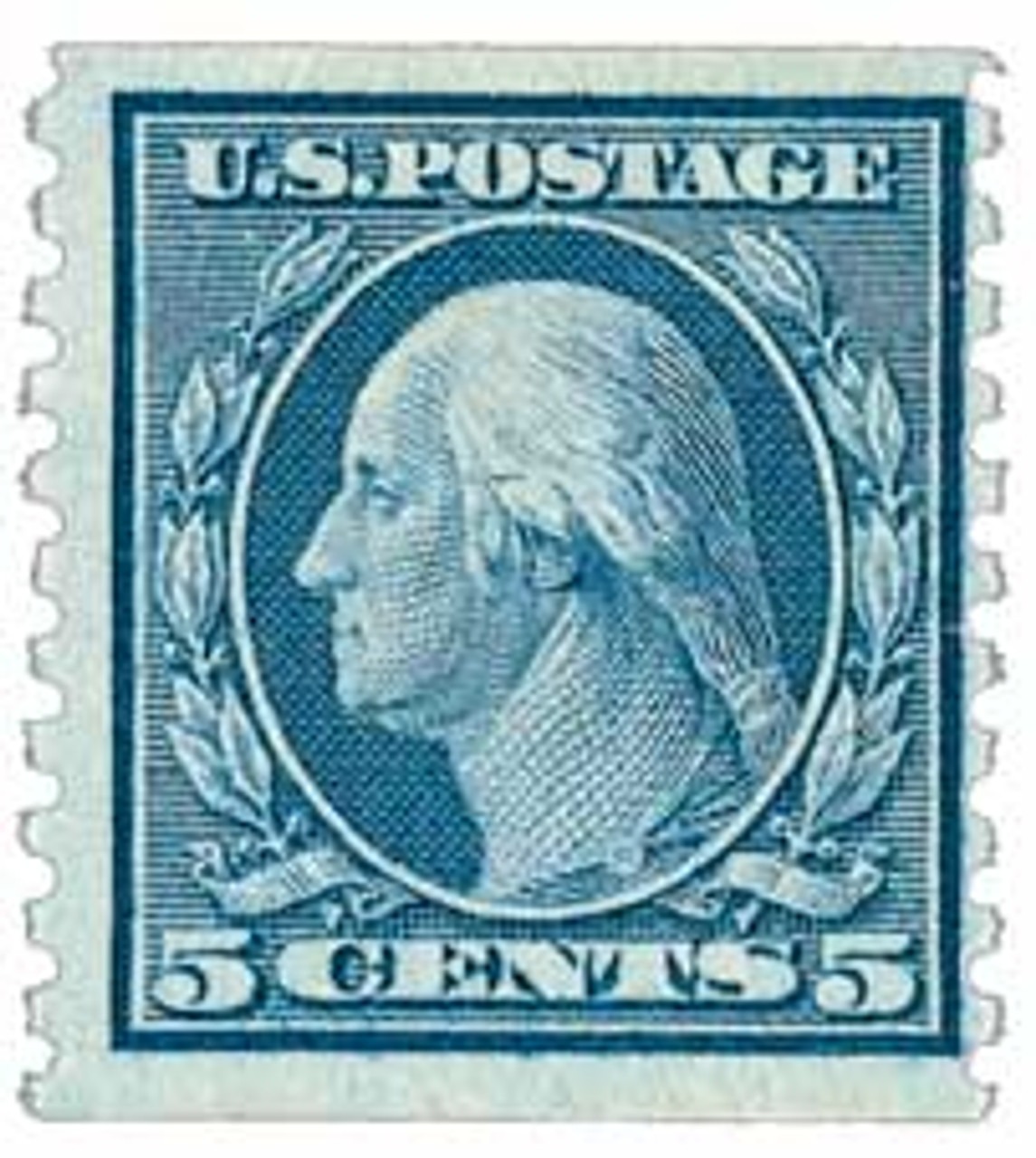 458 - 1916 5c Washington, Blue, Single Line Watermark, Perf. 10 Vertically