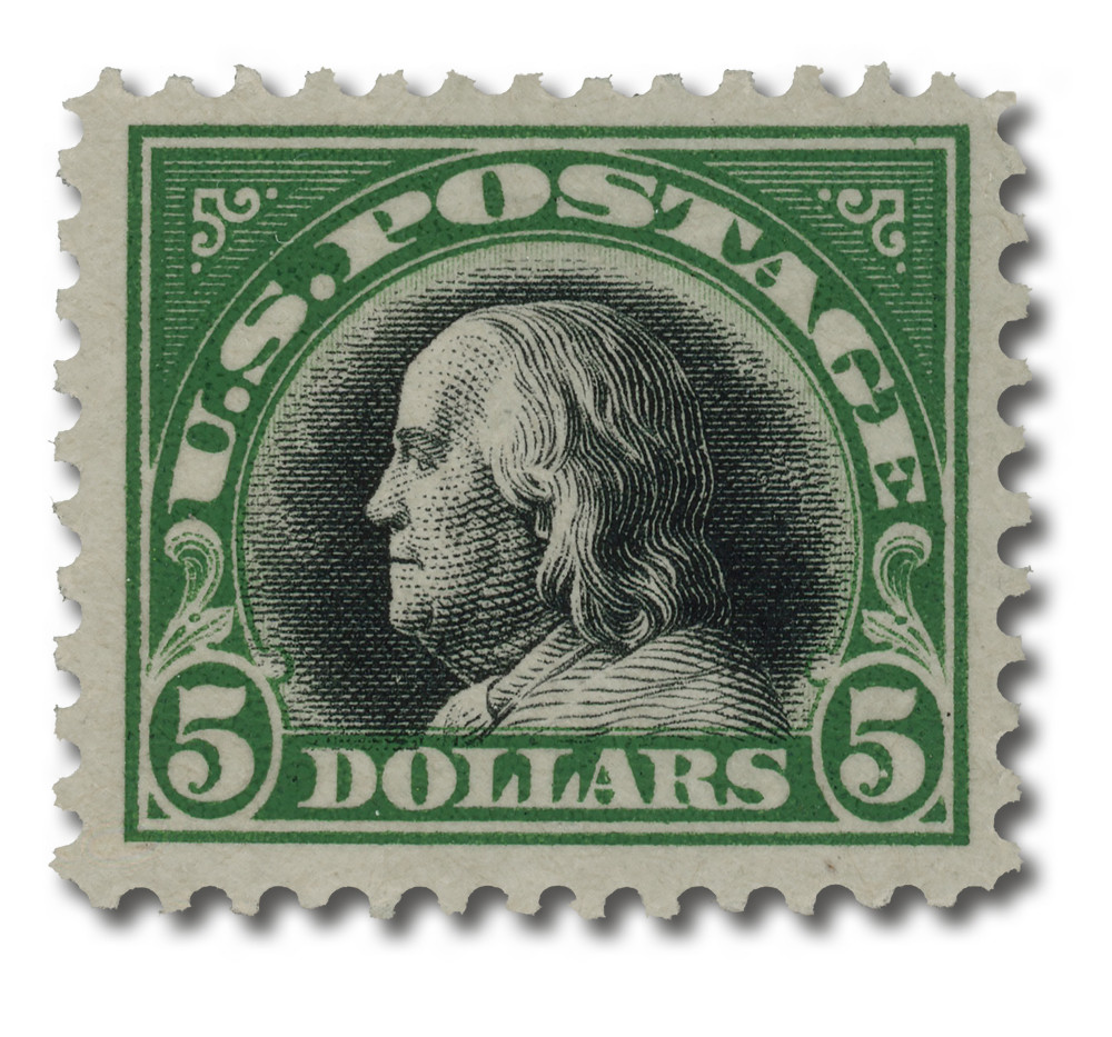 524 - 1918 $5 Franklin, Deep Green & Black, Unwatermarked, Perf