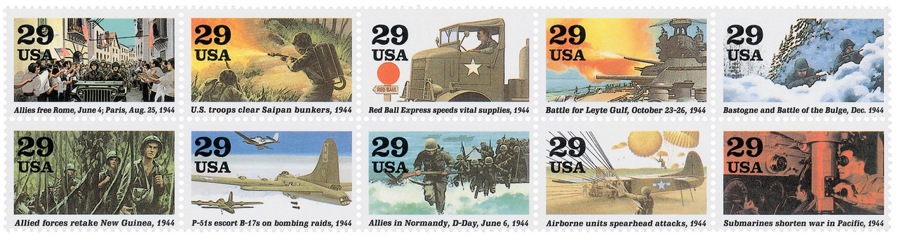 切手14 2838a-j - 1994 29c World War II: Road to Victory, Set of 10 stamps
