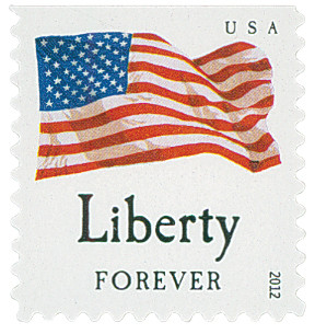 4646 - 2012 First-Class Forever Stamp - Flag and "Liberty" with Dark Dots in Star (Sennett Security Products)