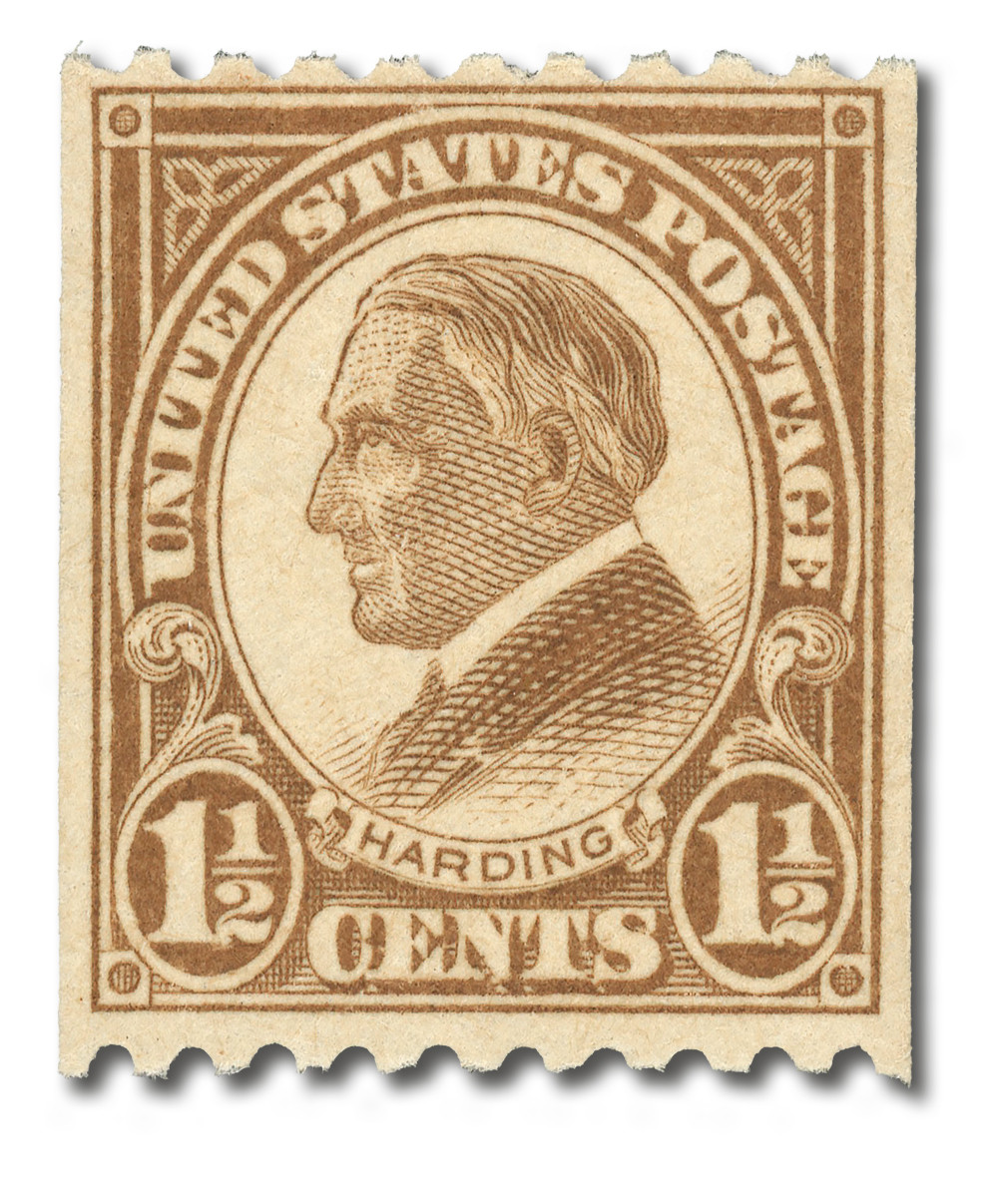 605 - 1925 1 1/2c Warren G. Harding, Yellow Brown, Perf. 10 Horizontally